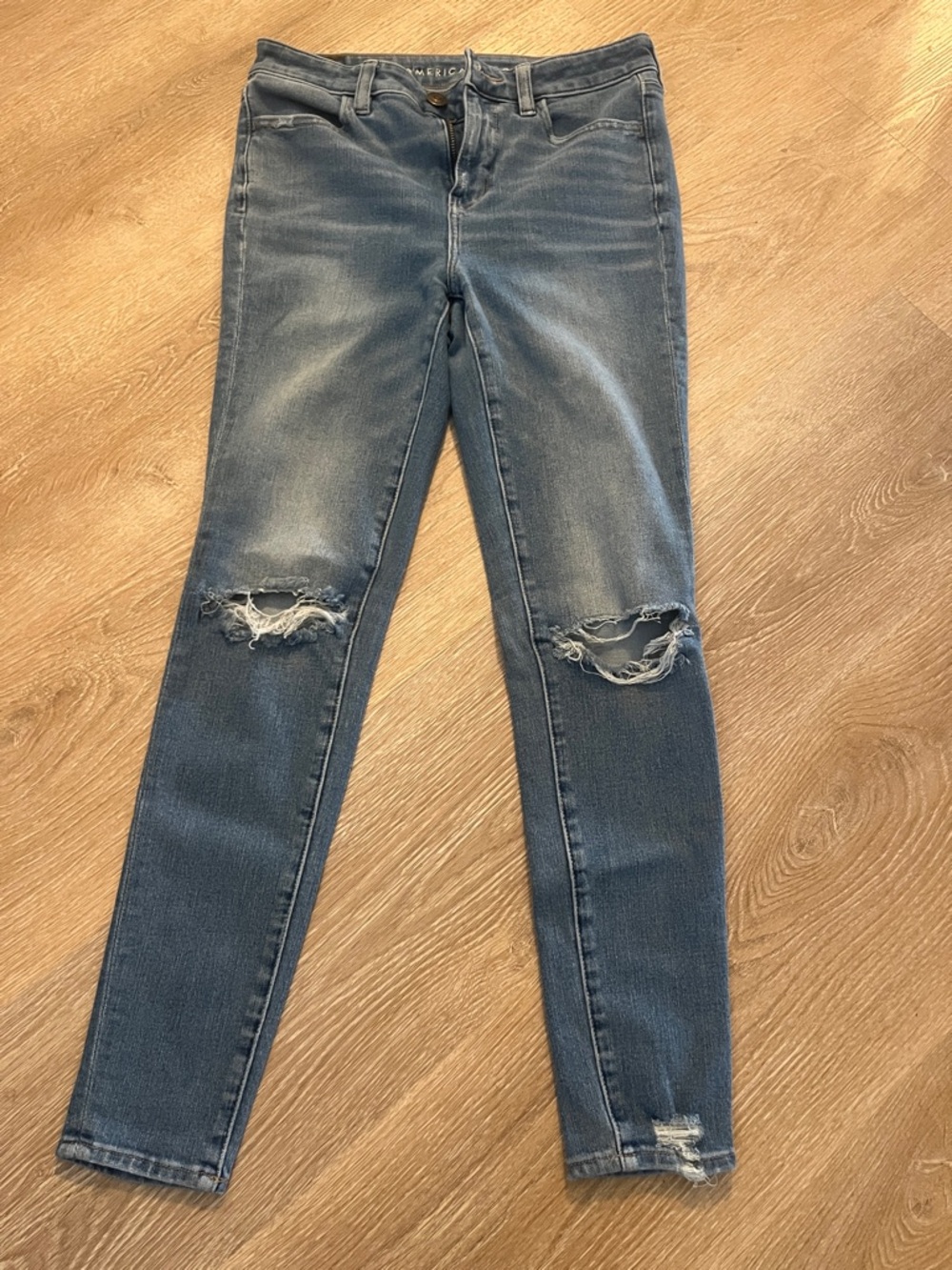American Eagle Outfitters Blue Ripped Skinny Jeans